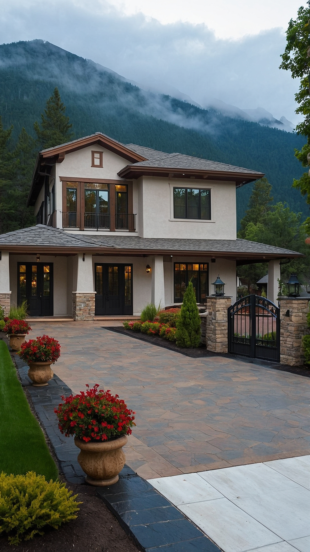 Elegant Stone Pathway Driveway Entry Landscape Designs