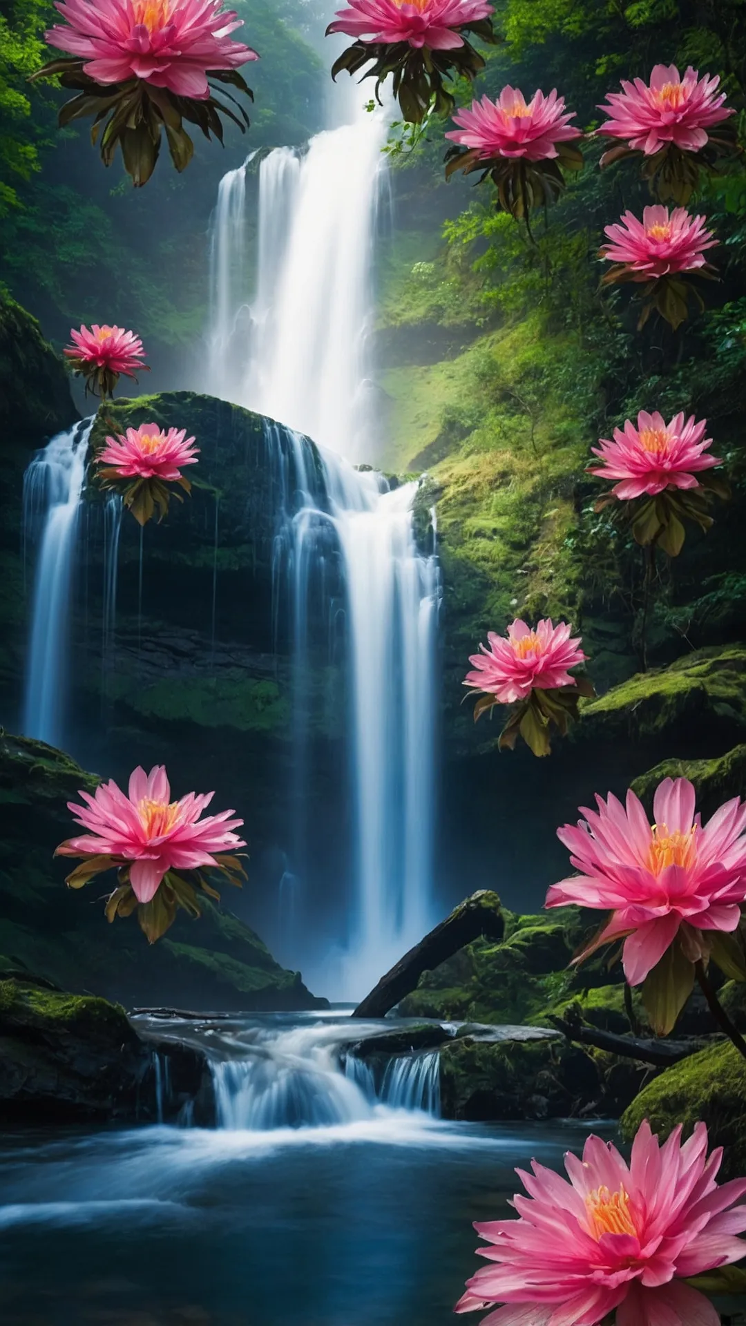 Ethereal Flow: Waterfalls Wallpaper Magic